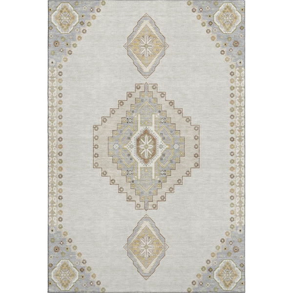HomeRoots 9' X 12' Ivory Gray Beige Oriental Washable Area Rug with UV Protection for High-Traffic Spaces 679581