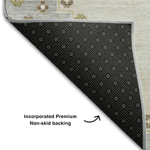 HomeRoots 9' X 12' Ivory Gray Beige Oriental Washable Area Rug with UV Protection for High-Traffic Spaces 679581