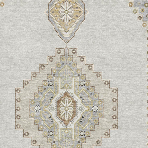 HomeRoots 9' X 12' Ivory Gray Beige Oriental Washable Area Rug with UV Protection for High-Traffic Spaces 679581