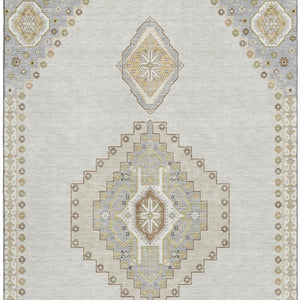 HomeRoots 9' X 12' Ivory Gray Beige Oriental Washable Area Rug with UV Protection for High-Traffic Spaces 679581