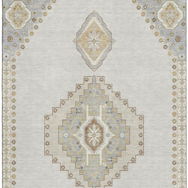 HomeRoots 9' X 12' Ivory Gray Beige Oriental Washable Area Rug with UV Protection for High-Traffic Spaces 679581