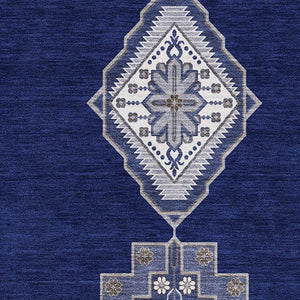 HomeRoots 5' X 8' Navy Blue, Ivory & Gray Oriental Area Rug – Washable, UV-Protected, Perfect for Families! 679584