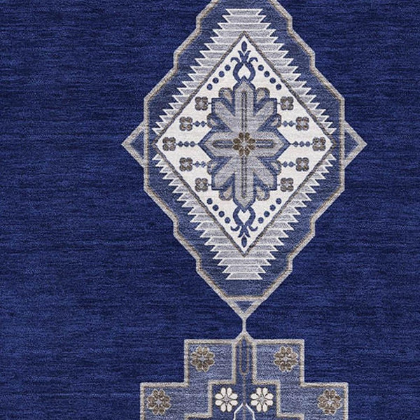 HomeRoots 5' X 8' Navy Blue, Ivory & Gray Oriental Area Rug – Washable, UV-Protected, Perfect for Families! 679584
