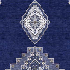 HomeRoots 8' X 10' Washable Navy Blue, Ivory & Gray Oriental Area Rug with UV Protection for Active Homes 679586