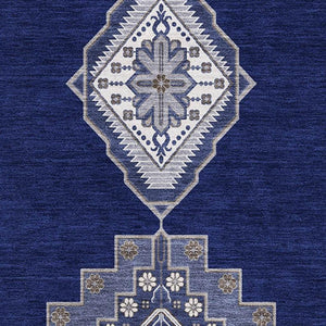 HomeRoots 9' X 12' Navy Blue Ivory Gray Oriental Area Rug – Washable, UV-Protected, Family-Friendly Flooring Solution 679587