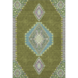 HomeRoots 5' X 8' Olive Green, Teal & Purple Oriental Washable Area Rug - Durable, Stain-Resistant & Stylish! 679590