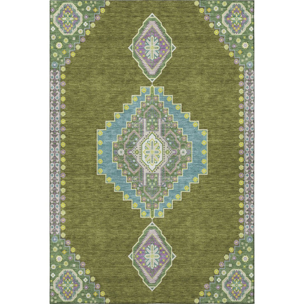 HomeRoots 5' X 8' Olive Green, Teal & Purple Oriental Washable Area Rug - Durable, Stain-Resistant & Stylish! 679590