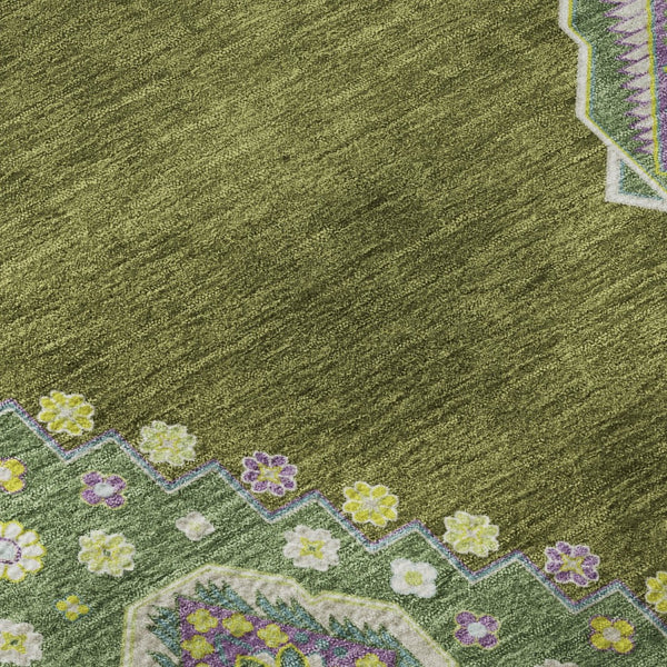 HomeRoots 8' Olive Green, Teal & Purple Oriental Round Rug – Durable, UV-Protected, Stain-Resistant Design! 679591
