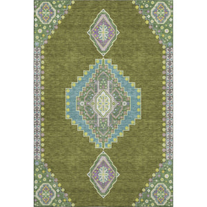 HomeRoots 9' X 12' Olive Green Teal & Purple Oriental Washable Area Rug - UV Protected, Durable & Stylish Design 679593