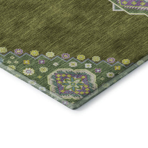 HomeRoots 9' X 12' Olive Green Teal & Purple Oriental Washable Area Rug - UV Protected, Durable & Stylish Design 679593