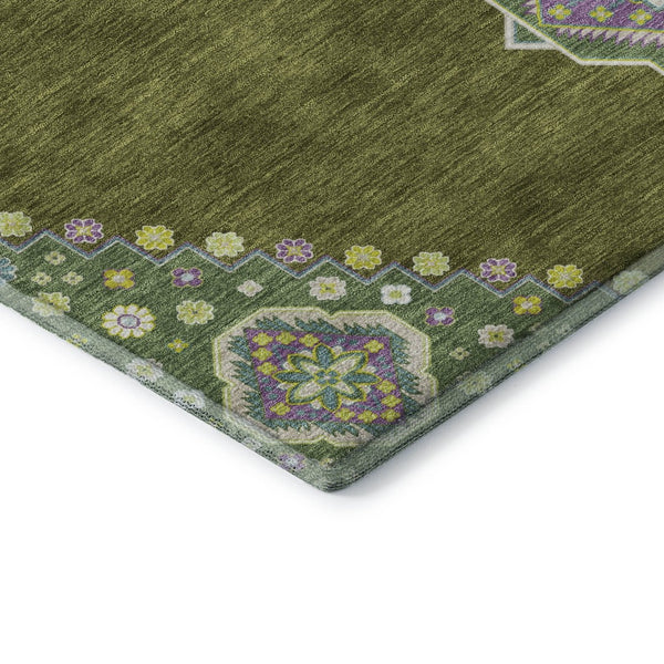 HomeRoots 9' X 12' Olive Green Teal & Purple Oriental Washable Area Rug - UV Protected, Durable & Stylish Design 679593