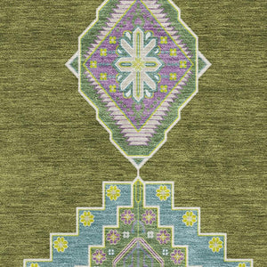 HomeRoots 9' X 12' Olive Green Teal & Purple Oriental Washable Area Rug - UV Protected, Durable & Stylish Design 679593