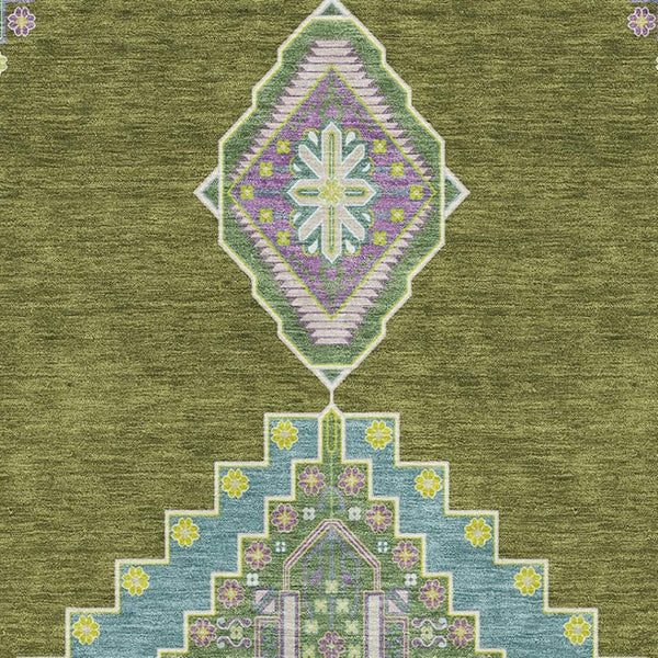 HomeRoots 9' X 12' Olive Green Teal & Purple Oriental Washable Area Rug - UV Protected, Durable & Stylish Design 679593
