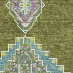 HomeRoots 10' X 14' Olive Green Teal & Purple Oriental Area Rug - Washable, UV-Protected & Stain-Resistant! 679594