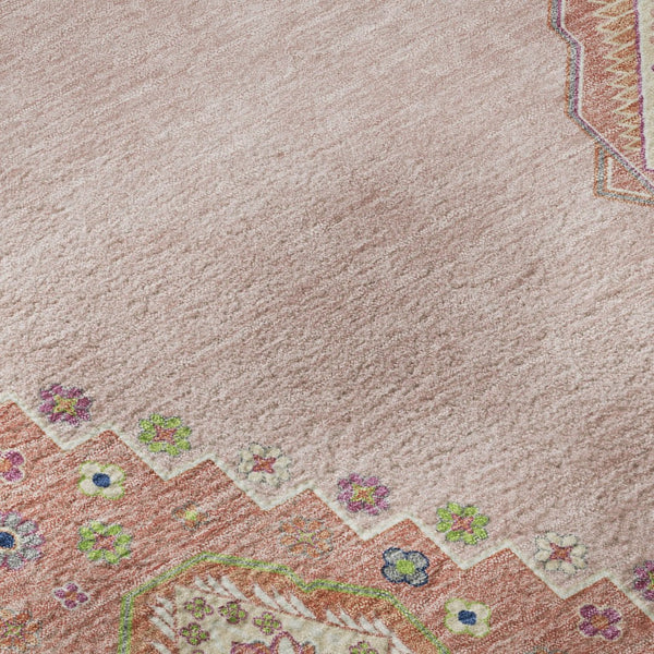 HomeRoots 8' Washable Round Oriental Rug in Soft Pink, Ivory & Gray - UV Protected, Durable & Stylish! 679597