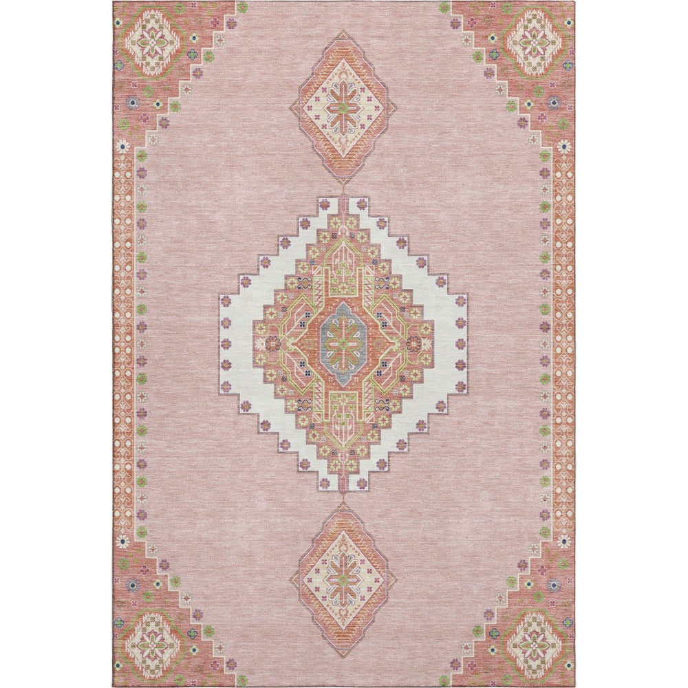 HomeRoots 8' X 10' Elegant Pink Ivory Gray Washable Oriental Area Rug with UV Protection for Modern Homes 679598
