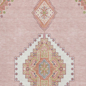HomeRoots 8' X 10' Elegant Pink Ivory Gray Washable Oriental Area Rug with UV Protection for Modern Homes 679598