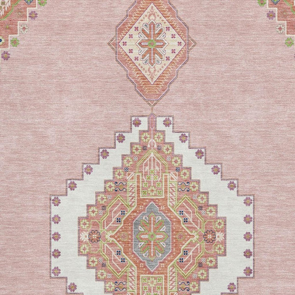 HomeRoots 8' X 10' Elegant Pink Ivory Gray Washable Oriental Area Rug with UV Protection for Modern Homes 679598