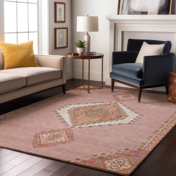 HomeRoots 9' X 12' Elegant Pink Ivory Gray Oriental Area Rug - Washable, UV Protected, Durable & Stylish Decor 679599