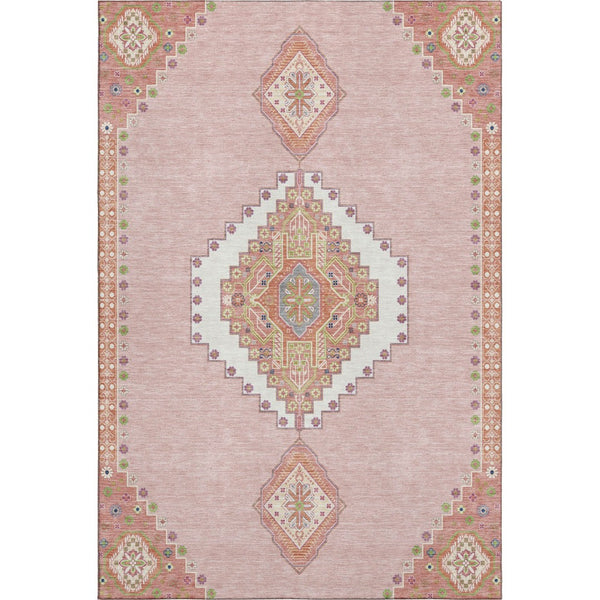 HomeRoots 9' X 12' Elegant Pink Ivory Gray Oriental Area Rug - Washable, UV Protected, Durable & Stylish Decor 679599