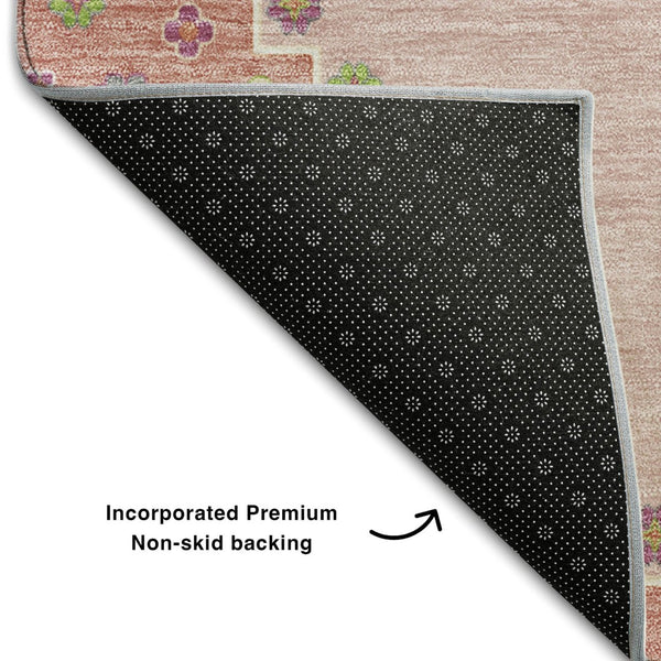 HomeRoots 9' X 12' Elegant Pink Ivory Gray Oriental Area Rug - Washable, UV Protected, Durable & Stylish Decor 679599
