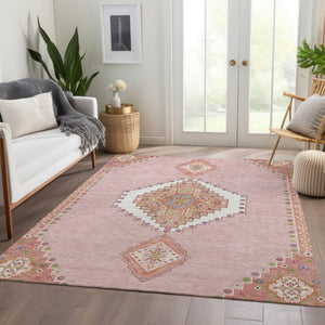 HomeRoots 9' X 12' Elegant Pink Ivory Gray Oriental Area Rug - Washable, UV Protected, Durable & Stylish Decor 679599