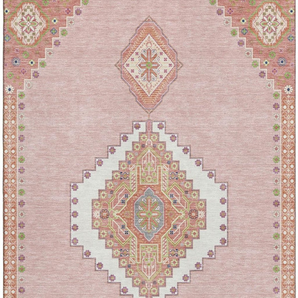 HomeRoots 9' X 12' Elegant Pink Ivory Gray Oriental Area Rug - Washable, UV Protected, Durable & Stylish Decor 679599