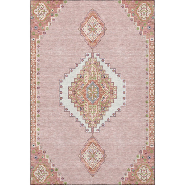 HomeRoots 9' X 12' Elegant Pink Ivory Gray Oriental Area Rug - Washable, UV Protected, Durable & Stylish Decor 679599