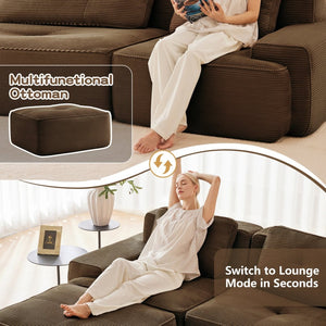 English Elm Modern Corduroy Sectional Sofa Deep Seat V Shape Tufted Couch with Movable Ottoman Brown W714S01576