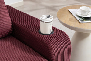 English Elm Convertible Floor Sofa Bed with Memory Foam and Ribbed Corduroy for Small Spaces Wine Red W395P438031