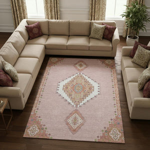 HomeRoots 10' X 14' Pink Ivory and Gray Washable Area Rug – Soft, Stain-Resistant, UV Protected for Every Room 679600