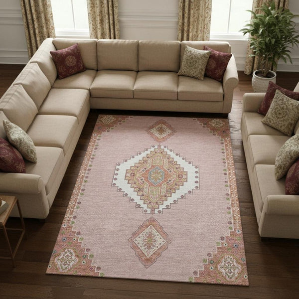 HomeRoots 10' X 14' Pink Ivory and Gray Washable Area Rug – Soft, Stain-Resistant, UV Protected for Every Room 679600