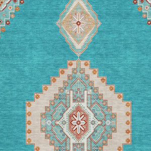 HomeRoots 5' X 8' Teal, Salmon & Beige Washable Area Rug - Stylish, Durable, UV-Protected for Every Home 679602