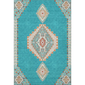HomeRoots 8' X 10' Teal Salmon Beige Oriental Washable Area Rug - Durable, Stain Resistant, UV Protected Design 679604