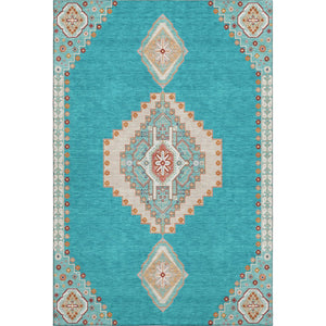 HomeRoots 10' X 14' Teal Salmon Beige Oriental Area Rug - Washable, UV-Protected, Stain-Resistant Beauty! 679606