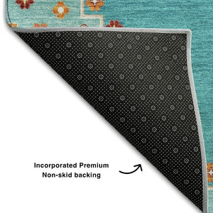 HomeRoots 10' X 14' Teal Salmon Beige Oriental Area Rug - Washable, UV-Protected, Stain-Resistant Beauty! 679606