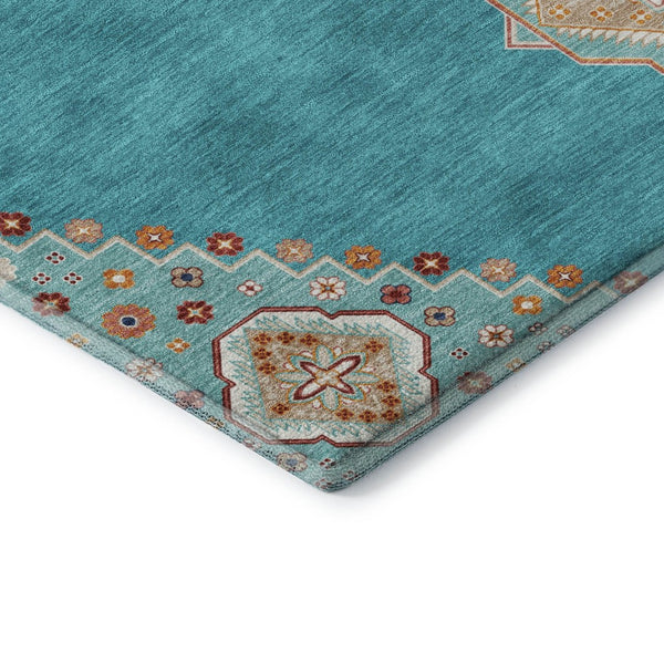 HomeRoots 10' X 14' Teal Salmon Beige Oriental Area Rug - Washable, UV-Protected, Stain-Resistant Beauty! 679606