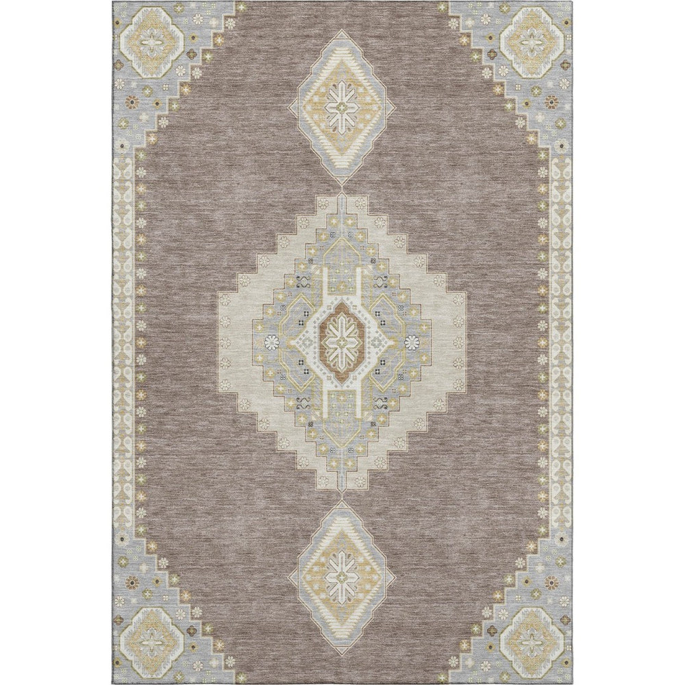 HomeRoots 5' X 8' Washable Taupe Beige & Ivory Oriental Area Rug with Stain Resistance & UV Protection 679608