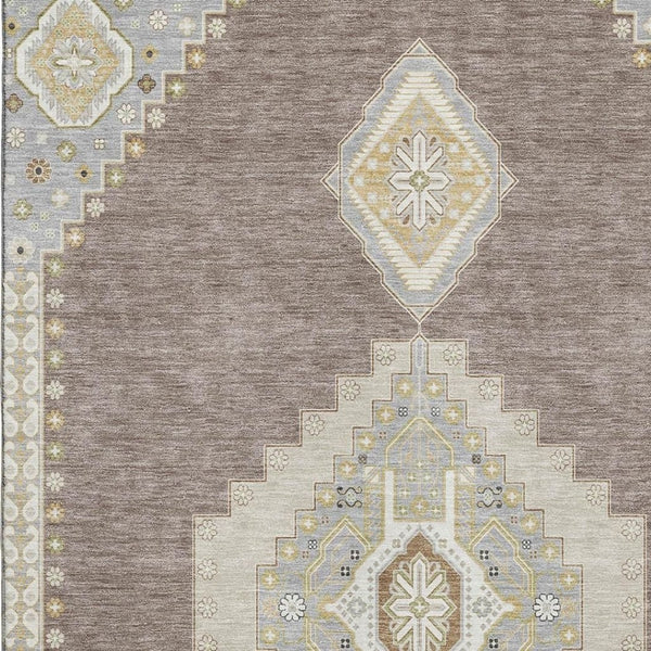 HomeRoots 5' X 8' Washable Taupe Beige & Ivory Oriental Area Rug with Stain Resistance & UV Protection 679608