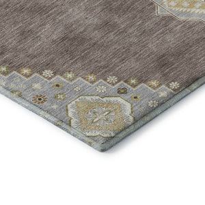 HomeRoots 8' Taupe Beige & Ivory Oriental Round Rug - Washable, UV Protected & Stain Resistant for Homes 679609
