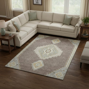HomeRoots 8' X 10' Taupe Beige & Ivory Oriental Area Rug - Washable, UV Protected, Perfect for High-Traffic Homes 679610