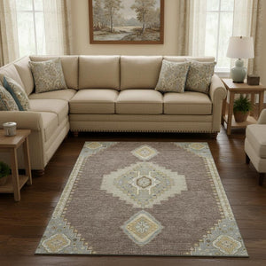 HomeRoots 9' X 12' Elegant Taupe Beige & Ivory Oriental Area Rug – Stain Resistant, UV Protected & Washable! 679611