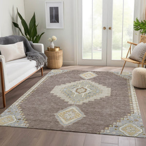 HomeRoots 9' X 12' Elegant Taupe Beige & Ivory Oriental Area Rug – Stain Resistant, UV Protected & Washable! 679611