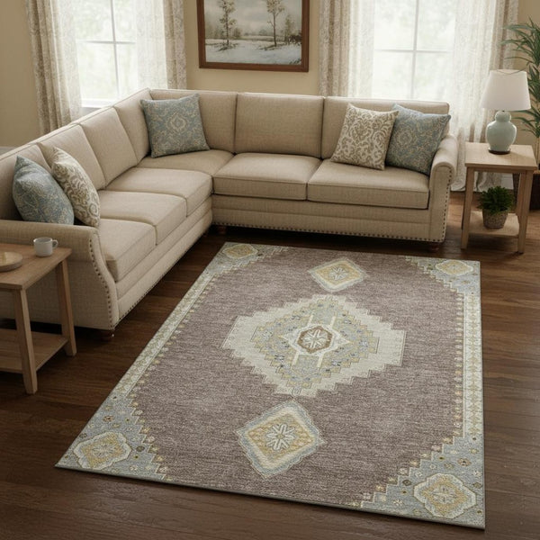 HomeRoots 10' Taupe Beige and Ivory Washable Area Rug - Elegant Oriental Design with UV Protection & Stain Resistance 679612