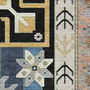 HomeRoots 5' X 8' Southwestern Area Rug in Black, Copper & Gold - Washable, UV Protected, Stain Resistant! 679614