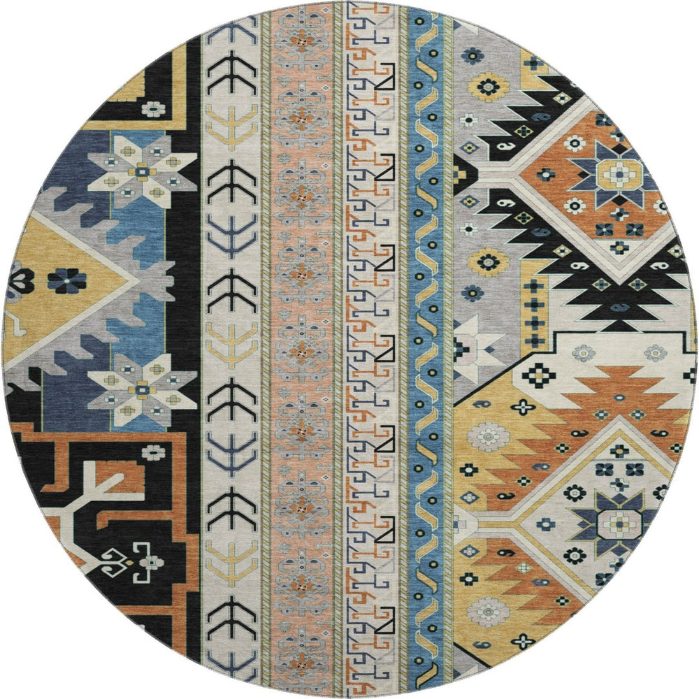 HomeRoots 8' Black Copper & Gold Southwestern Round Rug – Washable, UV-Protected, Perfect for Any Space! 679615