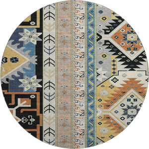 HomeRoots 8' Black Copper & Gold Southwestern Round Rug – Washable, UV-Protected, Perfect for Any Space! 679615