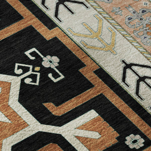 HomeRoots 8' Black Copper & Gold Southwestern Round Rug – Washable, UV-Protected, Perfect for Any Space! 679615