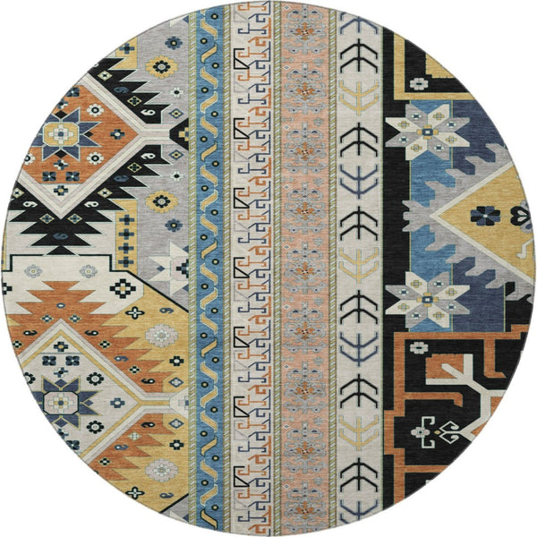 HomeRoots 8' Black Copper & Gold Southwestern Round Rug – Washable, UV-Protected, Perfect for Any Space! 679615