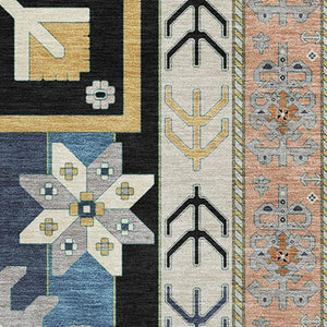 HomeRoots 8' X 10' Southwestern Washable Area Rug in Black, Copper & Gold - Durable, UV-Protected Style for Homes 679616